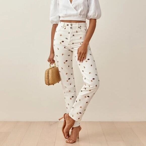NWT Reformation Cynthia Fruit loops High Rise Straight Jean Button 30 $198.00 - Picture 1 of 15